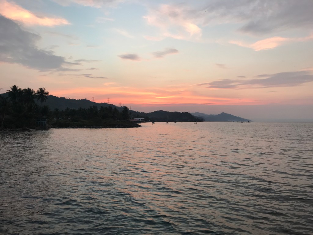 The sky changing color as night approaches.